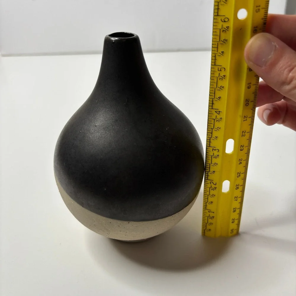 West Elm Black & Tan Two Tone Ceramic Bud Vase Mid Century Modern Minimalist MCM